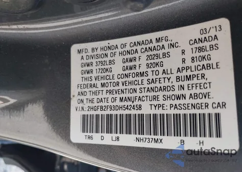 2013 Honda Civic Exl из США, поврежденный, VIN 2HGFB2F93DH542458